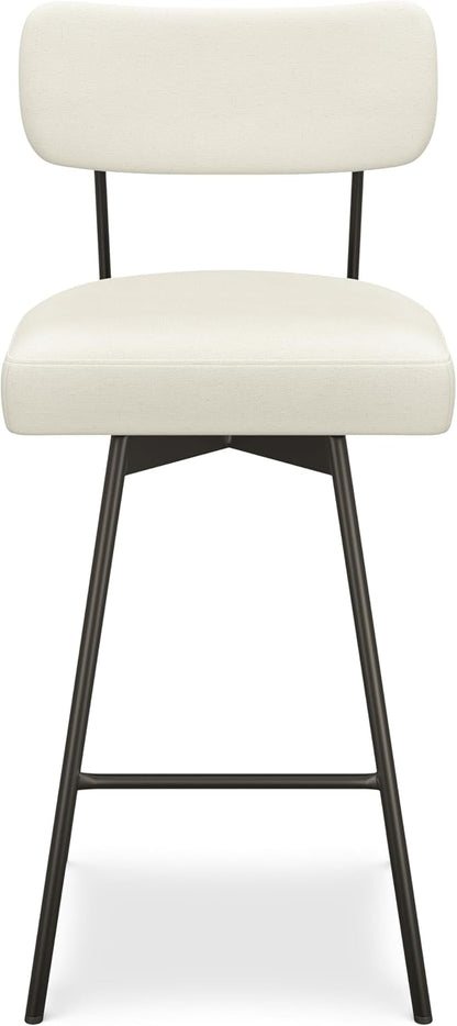 SIMPLIHOME Giselle Swivel Bar Stools (Set of 2) - 29 inch Seat Height Upholstered Metal Chairs in Natural Polyester Linen, Contemporary Seating for Kitchen or Bar with Cushioned Seat and Back