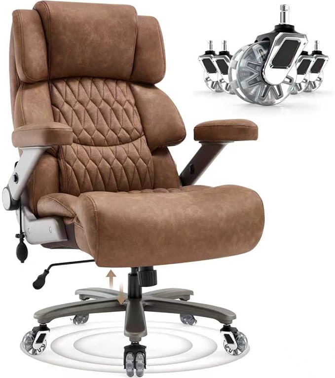 Big and Tall Office Chair 700lbs- Large High Back Executive Computer Desk Chair with 3D Flip-Up Arms, Adjustable Lumbar Support, Extra Wide Plus Size Seat, Heavy Duty Metal Base & Quiet Rubber Wheels