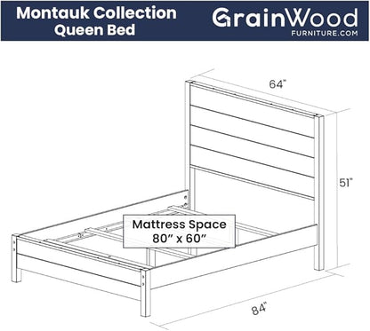 Grain Wood Furniture Montauk Solid Wood Bed, Queen Size, Rustic Off-White
