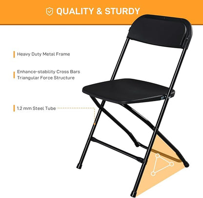 12 Pack Black Plastic Folding Chairs, Portable Party Chairs, Stackable Commercial Seats with Steel Frame for Home Office Wedding Party Indoor Outdoor Events Chairs, 350lbs Capacity