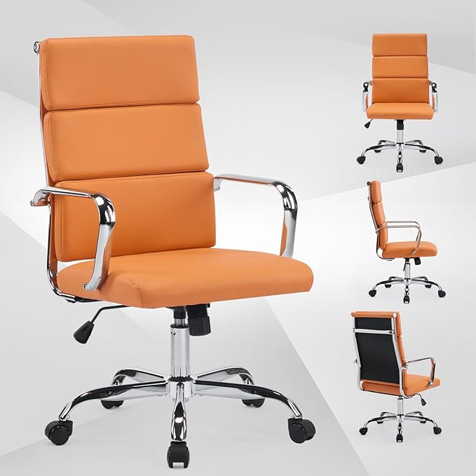 Office Chair, Ergonomic Adjustable Desk Chair, Mid Back Executive Comfortable Leather Lumbar Support Home Computer Chair with Padded Seat Swivel Wheels