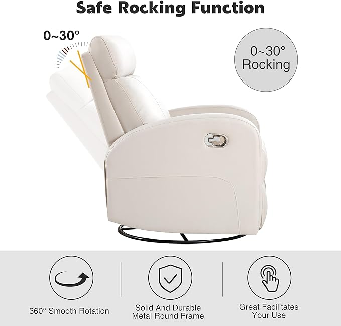 Swivel Rocker Recliner, Manual Glider Rocking Recliner Chair, Swivel Reclining Lounge Chair Nursery Glider Recliners for Small Spaces, Living Room, Beige