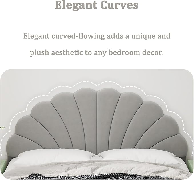 Queen Size Headboard Only, Petal Wall Mount Headboard Queen/Full Size for Adjustable Bed Velvet Upholstered Head Board Easy Assembly, Gray