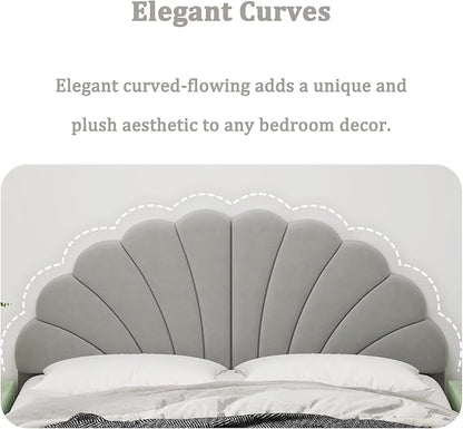 Queen Size Headboard Only, Petal Wall Mount Headboard Queen/Full Size for Adjustable Bed Velvet Upholstered Head Board Easy Assembly, Gray