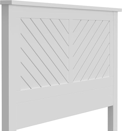 Serene Poplar Wood Queen Size Headboard in White, Modern Farmhouse Panel with Chevron Scoring, Casual Coastal Style, Easy Assembly, Quality Materials