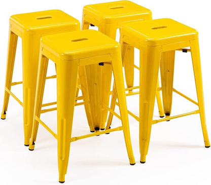Vogue Furniture Direct 24" High Bar Stools Backless Yellow Metal Barstools Indoor-Outdoor Counter Height Stools with Square Seat, Set of 4 - VF1571019-4