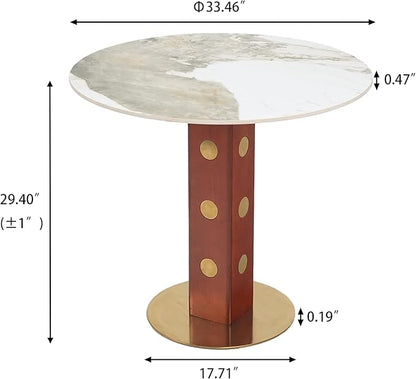 Sintered Stone Office Table and Chair Set - 33.5" Round Table for Small Offices (Red Leg and Pandora Top, 1 Table and 4 Chairs)
