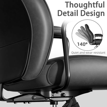 Black Leather Office Desk Chair with Wheels and Arms, Height Adjustable, Vintage, Mid Century Modern Style