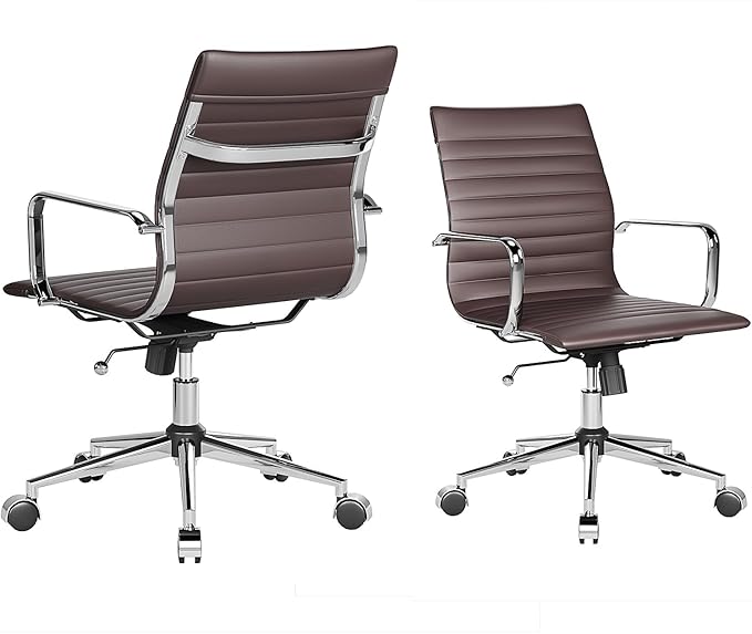 Arm Chair Ergonomic Office Chair with Wheels and Armrests Adjustable Heavy-Duty Swivel Chair for Home and Office Wide 22.83in Seat for Women and Men，Brown