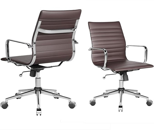 Arm Chair Ergonomic Office Chair with Wheels and Armrests Adjustable Heavy-Duty Swivel Chair for Home and Office Wide 22.83in Seat for Women and Men，Brown