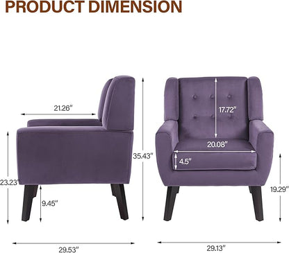 Lumibee Accent Chair, Modern Velevet Armchair for Living Room, Comfy Upholstered Arm Chair Tufted for Indoor Bedroom Office Room (Purple Velvet)