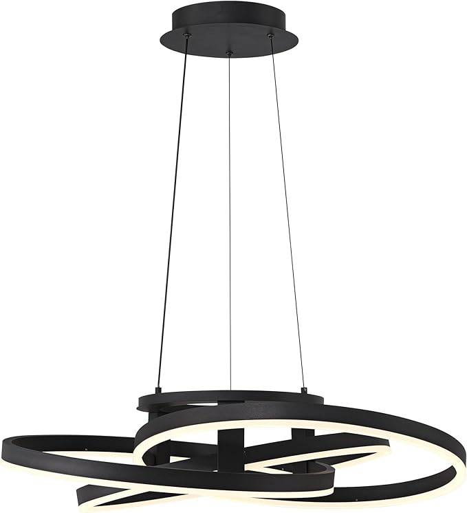 Possini Euro Design McKenna Sanded Black Pendant Lighting 26 1/2" Wide Modern Ribbon Rings Dimmable LED Fixture for Dining Room House Foyer Kitchen Island Entryway Bedroom Living High Ceilings