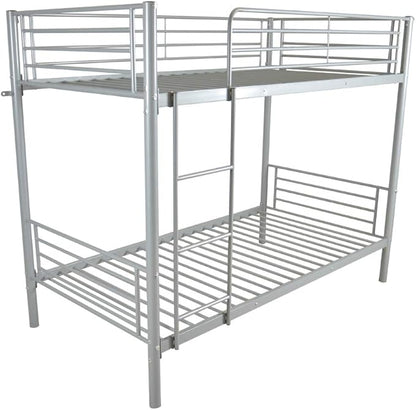 Karl Home Grey Bunk Bed Twin Over Twin, Metal Bunk Bed with Built-in Ladder and Safety Guardrail, Space-Saving Bunk Beds for Kids, Teens & Adults, No Box Spring Needed