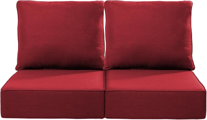 Luxury 22x24/22x25 6-Inch Outdoor Seat Cushions - Set of 2 Water Resistant Patio Chair Replacement Cushion for Porch Rattan Dining Rocker Glider Chairs Loveseat Couch Sectional Sofa - Red
