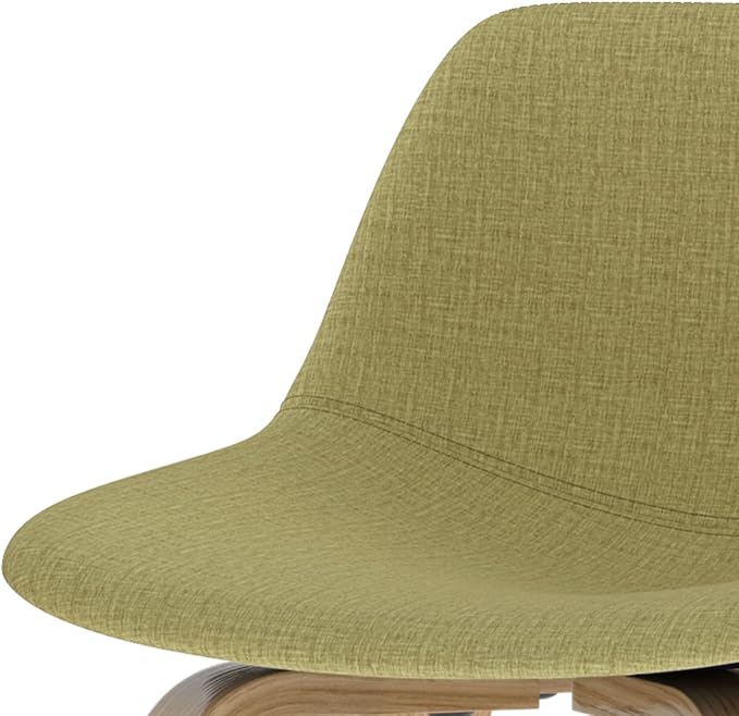 SIMPLIHOME Randolph Counter Stools (Set of 2) - 28 Inch Seat Height Upholstered Bentwood Kitchen Seats in Acid Green Linen Look Fabric, Mid Century Modern Seating with Curved Backrest and Footrest