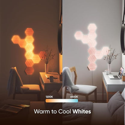Nanoleaf Elements Wood Look Smart Wall Lights, Hexagon LED Wall Lights work with Alexa Google Assistant, Home Wall Decor for Living Room with Music Sync, Touch Control, Ambient Lighting, 7 PK