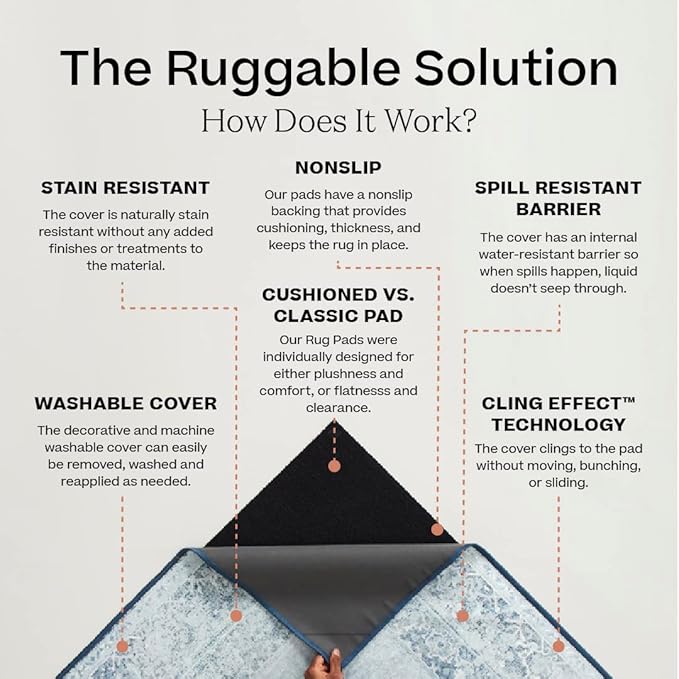 RUGGABLE x Jonathan Adler Machine Washable Modern Area Rug – Inkdrop Black & Ivory 6x9, Stain-Resistant, Non-Slip – Medium Rugs for Living Room, Bedroom, Hallway, Entryway & Office–with Standard Pad