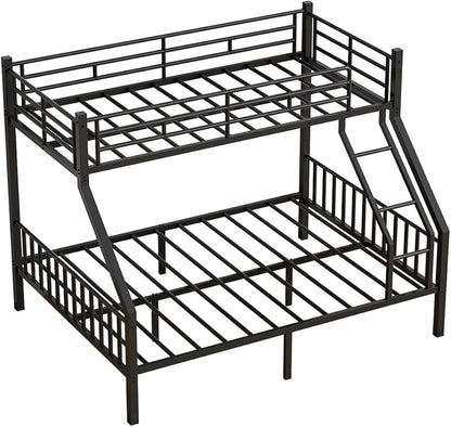 Twin XL Over Queen Bunk Bed for Adults, Heavy Duty Metal Bunk Beds with Safety Guardrails & EVA Padded Ladder, Twin XL Over Queen Bunk Beds Frame with Noise-Free Slats, Space-Saving(Black)