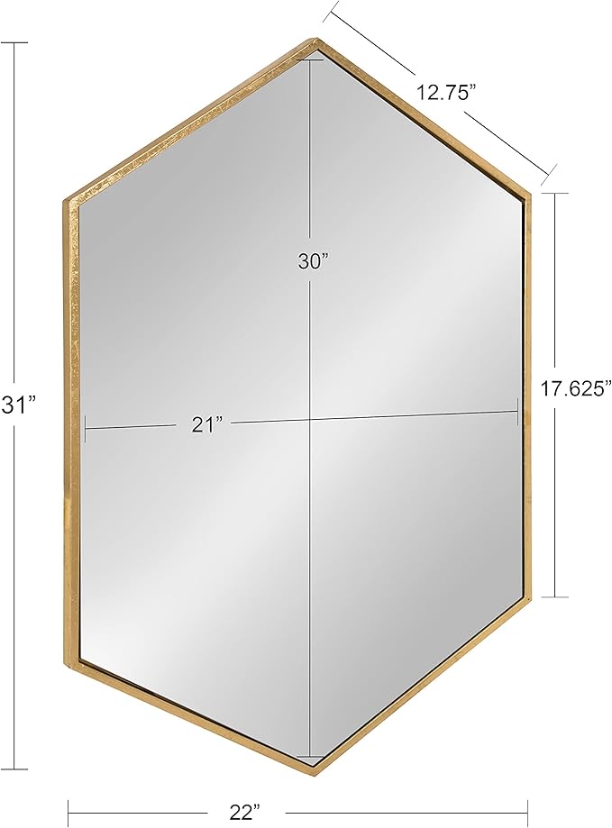 Kate and Laurel McNeer Hexagon Metal Frame Wall Mirror with Gold Finish for Bathrooms, Entryways, Bedrooms, and More, 31 x 22-inches