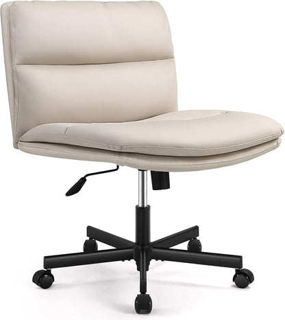 EMIAH Armless Office Desks Chair with Wheels PU-Padded Vanity Chair Mid-Back Ergonomic Home Office Computer Chair Comfortable Adjustable Swivel Task Chair with Thickened Cushion