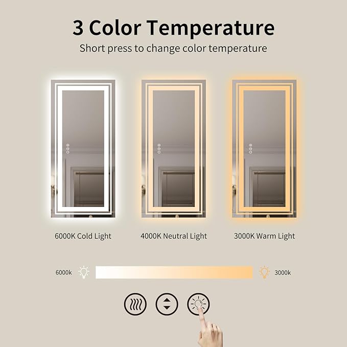 WTTY LED Bathroom Mirror 72''x40'' with Front and Backlight, Large Dimmable LED Vanity Wall Mirrors, Double LED Bathroom Mirror with Anti-Fog, 3 Colors, Memory Function, Shatter-Proof, ETL Listed