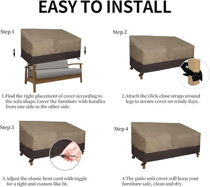 Easy-Going Heavy Duty 2-Seater Patio Couch Cover - Windproof Outdoor Furniture with Air Vent (76Wx32.5Dx33H inch, Camel/Dark Brown)