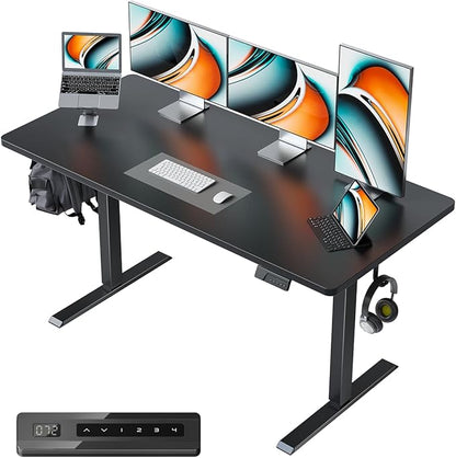 FEZIBO One-Piece Standing Desk Adjustable Height Stand up Home Office Desk, 55x24 Inch Electric Standing Computer Desk, with 4 Memory Presets, Headphone Hook, Black