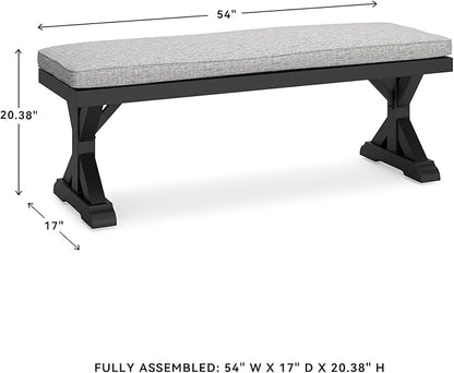 Signature Design by Ashley Beachcroft Casual Nuvella Weather Resistant Fabric Outdoor Bench with Cushion, Light Gray & Black