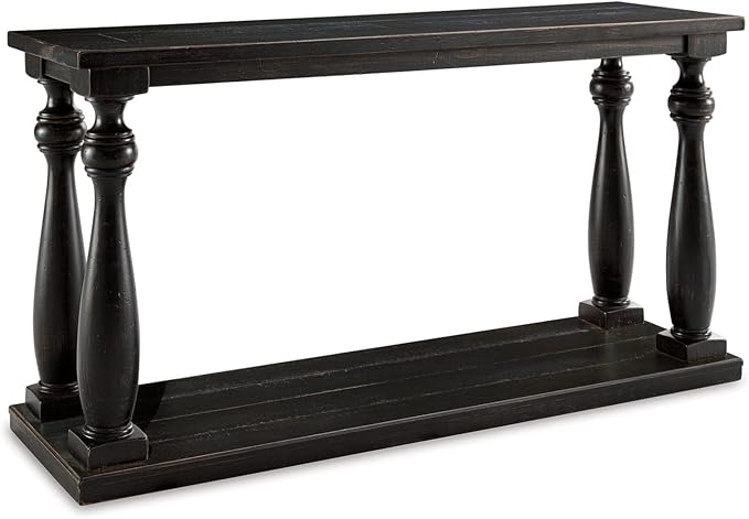 Signature Design by Ashley Mallacar Rustic Cottage Rectangular Sofa Table with Floor Shelf, Black