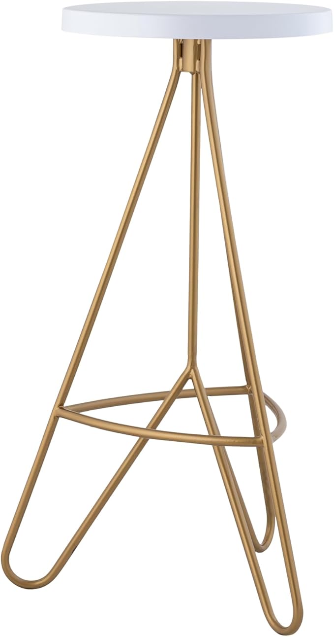 JONATHAN Y BSL1002B Trinity 30" Modern Industiral Iron Tripod Backless Bar Stool for Home, Kitchen, Dining Room, Workspaces, Cafes and Resturants, White Seat with Gold Frame