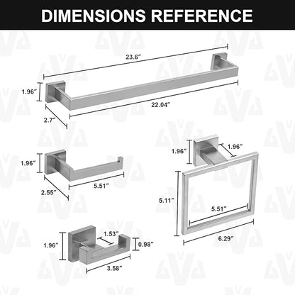 Lava Odoro 5-Piece Bathroom Hardware Accessories Set Brushed Nickel, Bathroom Towel Bar Holder Sets Wall Mounted Stainless Steel, 23.6-Inch