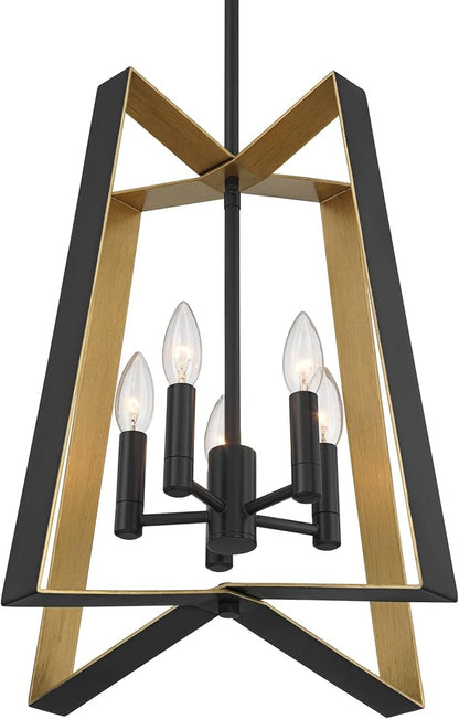 Possini Euro Design Clara 16" Modern Pendant Chandelier Ceiling Light Fixture Dining Room Over Table Kitchen Island Foyer Hanging 4-Light Black Gold Finish Hallway Entryway Living Room Indoor Office