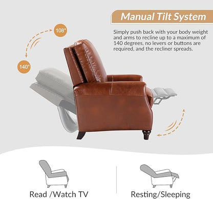 HULALA HOME Genuine Leather Recliner Chair Set of 2, Push Back Recliner Armchair with Thick Seat and Backrest(Saddle)