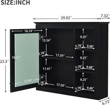 Bathroom Wall Cabinet with Mirror, 30'' x 28'' Medicine Cabinet with Mirror Door and Adjustable Shelves, Over Toilet Storage Cabinet, Wall-Mounted Bathroom Mirrors for Over Sink with Storage