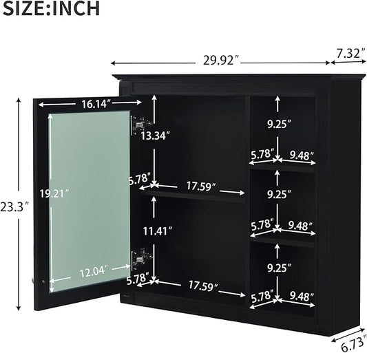 Bathroom Wall Cabinet with Mirror, 30'' x 28'' Medicine Cabinet with Mirror Door and Adjustable Shelves, Over Toilet Storage Cabinet, Wall-Mounted Bathroom Mirrors for Over Sink with Storage