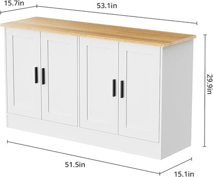 White Sideboard Buffet with 4 Doors, Accent Coffee Bar, Kitchen Cabinet for Living Room, Kitchen or Hallway