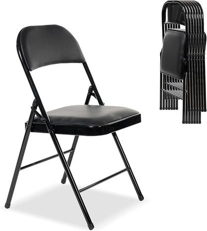 8 Pack Folding Chairs with Padded Seats, Padded Folding Chair with Steel Frame for Events Home Office, Pu Leather Folding Chair Black