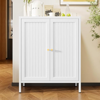 White Cabinet, 2 Door Locker Cabinets with Adjustable Shelves, Side Table Storage with Doors,Bathroom Furniture for Small Spaces,Home,Office,Kitchen,Dining Room