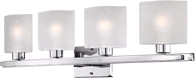 Possini Euro Design Modern Wall Light Chrome Silver Metal Hardwired 32" 4-Light Fixture White Linen Glass Shades for Bedroom Bathroom Mirror Vanity Reading Living Room Hallway House Home Decor