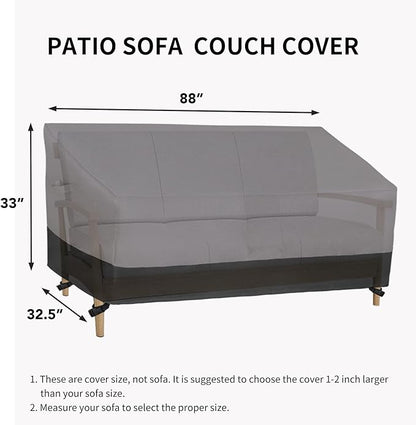 Easy-Going Waterproof Outdoor Couch Cover, Heavy Duty 3-Seater Patio Sofa Cover, Windproof Outdoor Furniture Cover with Air Vent （88Wx32.5Dx33H inch,Gray/Black