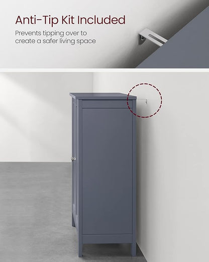 VASAGLE Floor Storage Cabinet, Freestanding Storage Unit with 2 Adjustable Shelves, for Bathroom Living Room Dining Kitchen, 11.8 x 23.6 x 31.5 Inches, Slate Gray UBCB60GY