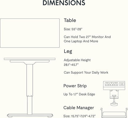 FLEXISPOT EN2 Whole-Piece Standing Desk with Clamp Power Strip, 55 x 28 Electric Stand Up Height Adjustable Desk with Cable Management (Gray Frame + 55" Marble Grey Top, 2 Packages)