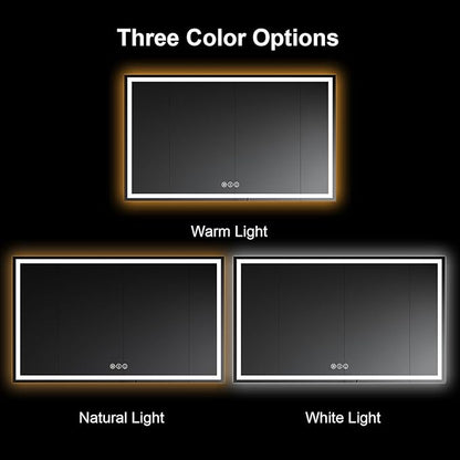 Awoco 60''x36'' LED Bathroom Mirror with Light, Lighted Vanity Mirror with Backlit and Front Light, Dimmable Anti-Fog Memory Function Lighted Mirror with 3 Colors for Bathroom Wall