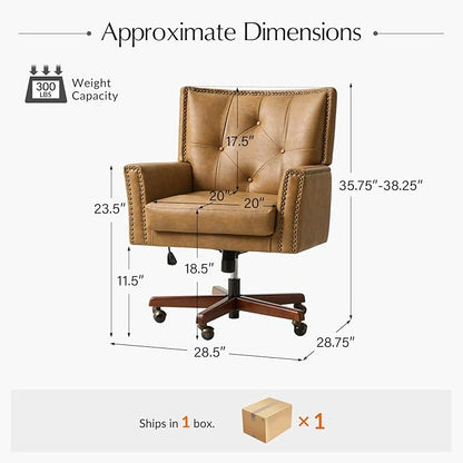 HULALA HOME Modern Home Office Chair with Tilt Lock & Metal Base, Desk Chair with 360° Swivel & Tilt Function, Height Adjustable, Wide Seat Computer Task Chair with Wheels & Padded Cushion, Camel