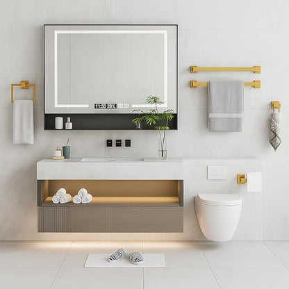 5-Piece Bathroom Hardware Set， Brushed Gold Bathroom Accessories 304 Stainless Steel， Including 23.8 inch Bath Towel Bar*2, Double Towel Hook, Toilet Paper Holder, and Towel Ring