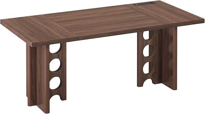 63 Inch Executive Desk, Large Computer Office Desks with Power Outlet, Modern Laptop Desk Writing Table Workstation Business Furniture (Brown)