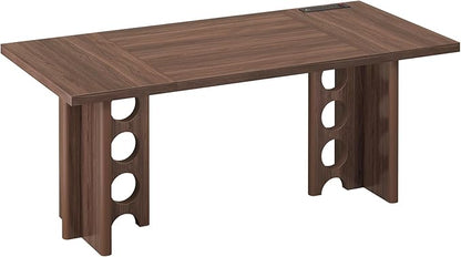 63 Inch Executive Desk, Large Computer Office Desks with Power Outlet, Modern Laptop Desk Writing Table Workstation Business Furniture (Brown)