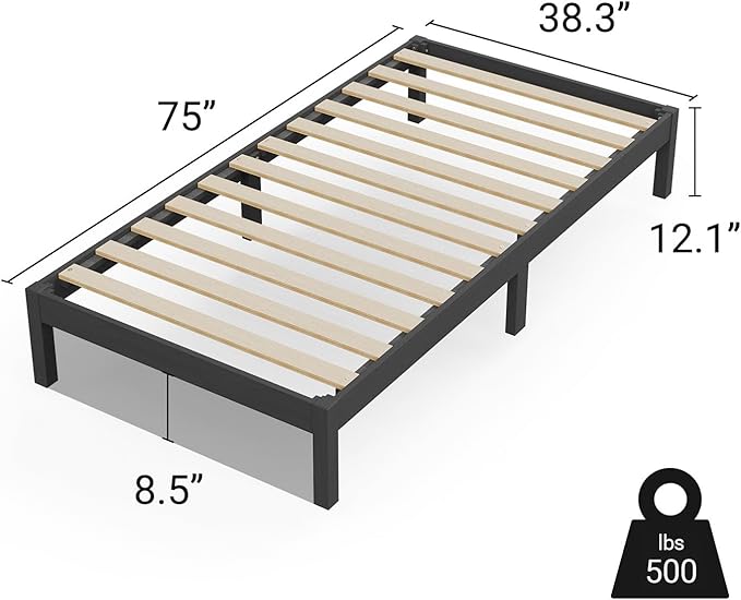LIFEMENT Classic Wood Platform Bed Frame, Essential, Noise Free, Under Bed Storage, No Box Spring Needed, Easy Assembly (Black, Twin)