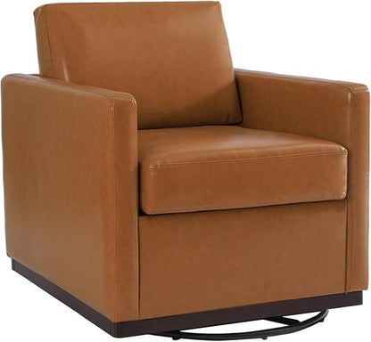 UIXE Faux Leather Swivel Accent Chairs Set of 2, Upholstered Armchair Comfy Club Chair for Living Room, Mid Century Modern Arm Chair Single Sofa Nook Bedroom Side Reading Seat - Light Brown