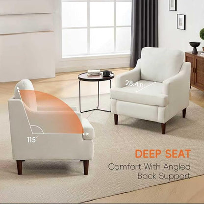 Mid-Century Accent Chair Modern Linen Fabric Armchair for Living Room,Comfy Upholstered Reading Chairs for Bedroom,Single Sofa Chair with Wood Legs (Linen Beige, Set of 1)